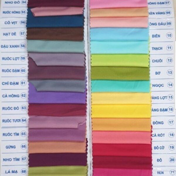 Bảng màu các loại vải may đồng phục thể dục học sinh