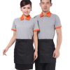 mẫu áo đồng phục quán cafe màu xám phối cam