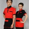 Đồng phục quán cafe đẹp màu đỏ phối đen