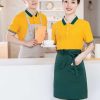 Mẫu áo thun đồng phục quán cafe màu vàng phối xanh