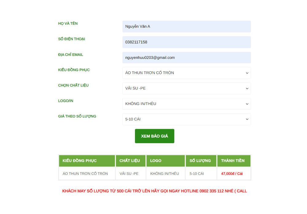 Bảng giá may áo thun trơn giá sỉ vải SU PE từ 5 - 10 cái