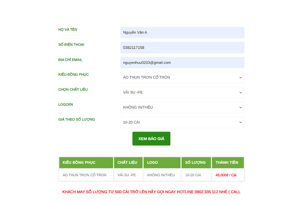 Bảng giá may áo thun trơn giá sỉ từ 10 - 20 cái