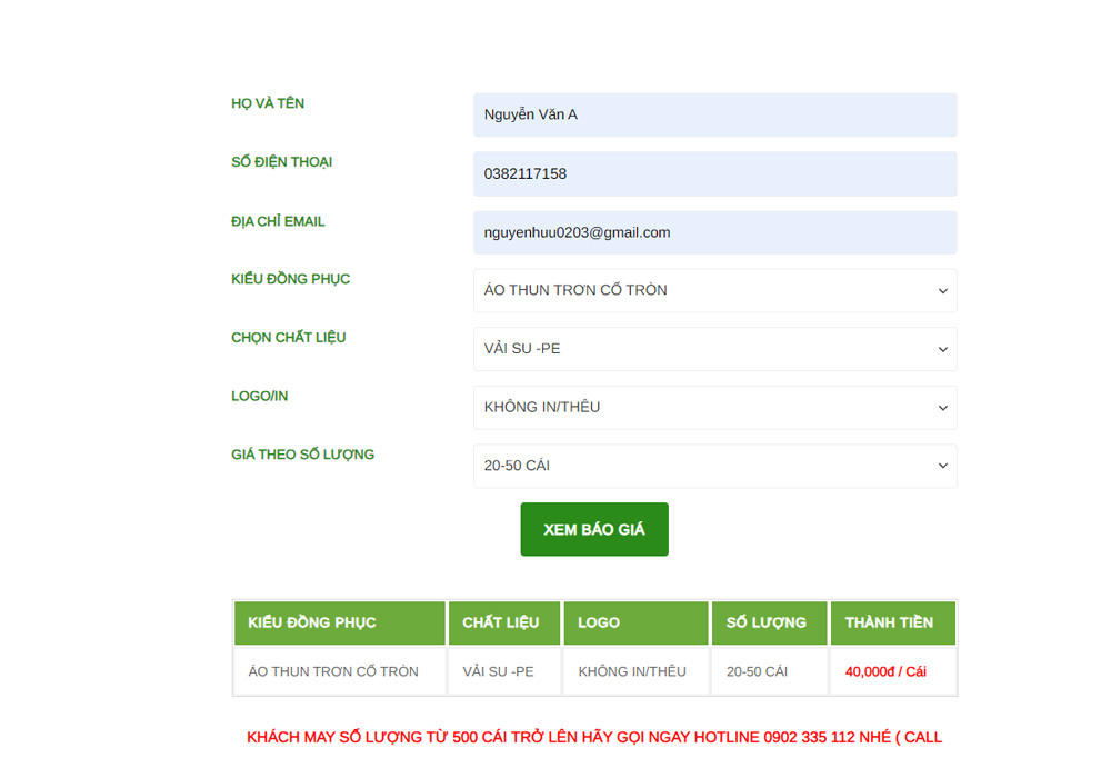 Bảng giá may áo thun trơn giá sỉ từ 20 - 50 cái