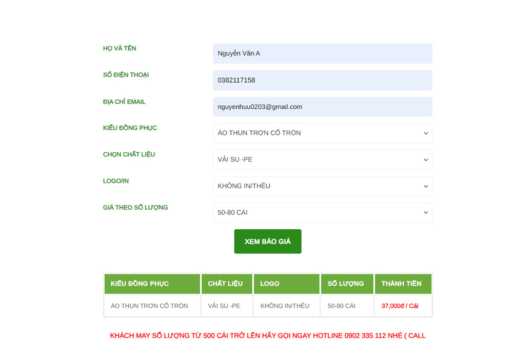 Bảng giá may áo thun trơn giá sỉ từ 50 - 80 cái