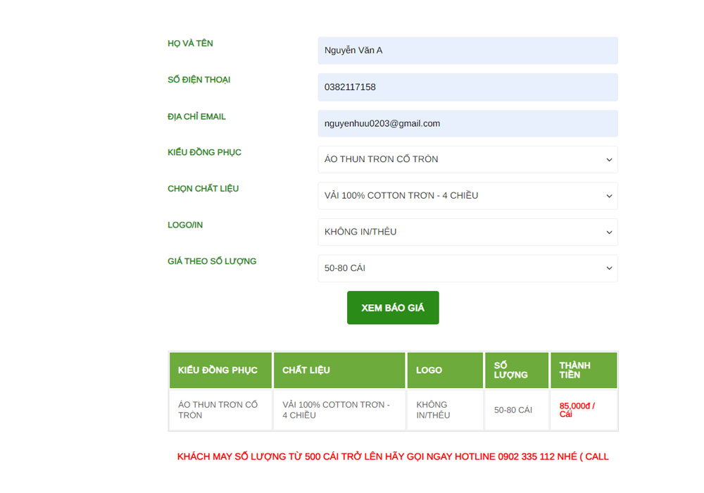 Bảng giá may áo thun trơn giá sỉ vải cotton từ 5 - 80 cái