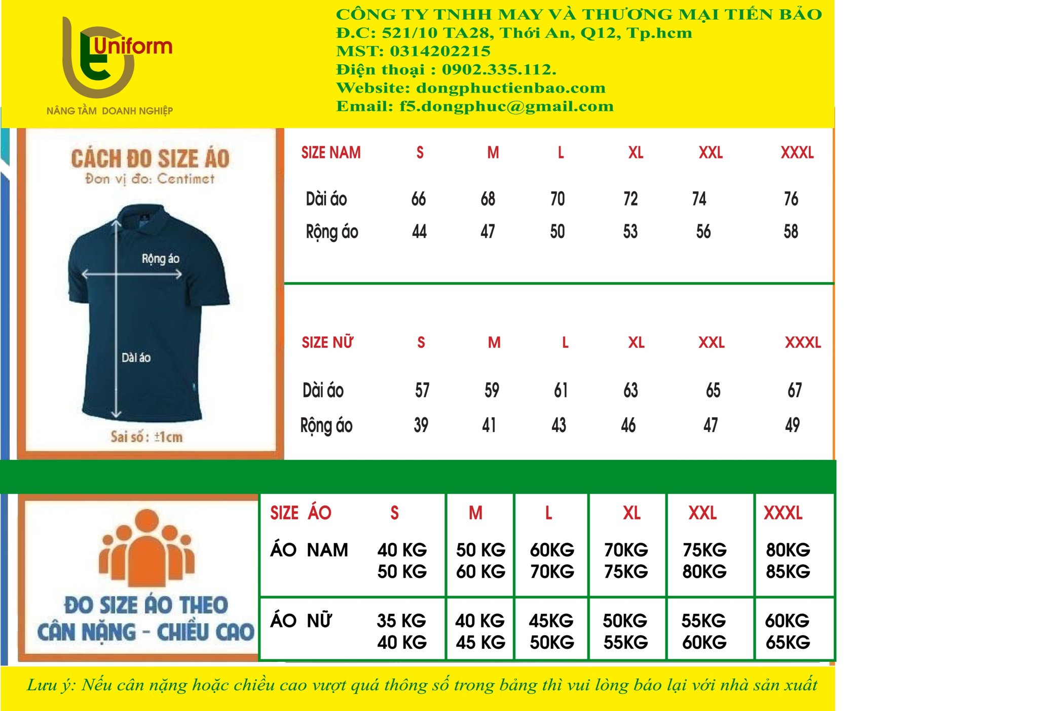 Bảng size áo thun trơn giá sỉ chuẩn chỉnh 2023