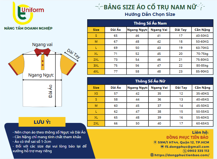 Bảng size áo polo nam nữ