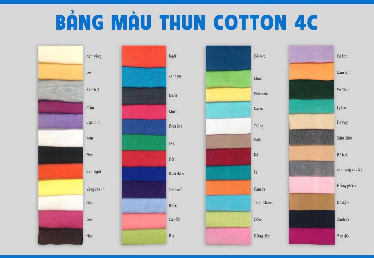 Bảng màu vải cotton trơn 4 chiều